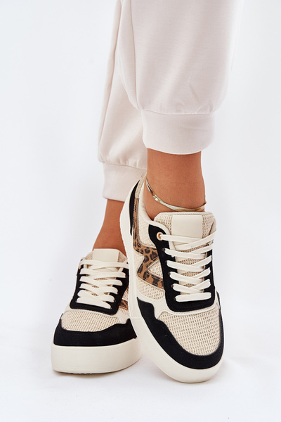 Buty Sportowe Damskie Na Platformie Panterka Czarne Lorori