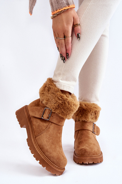 Zamszowe Damskie Botki Z Futerkiem Na Suwak Camel Conquer