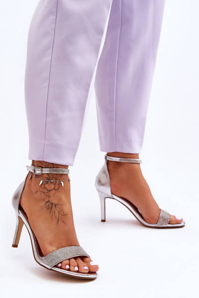 Damskie Sandały Na Szpilce Z Dżetami Srebrne Perfecto