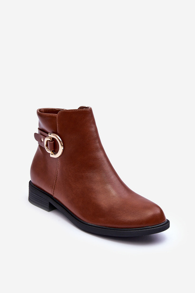Skórzane Botki Na Płaskim Obcasie Brązowe Meronei
