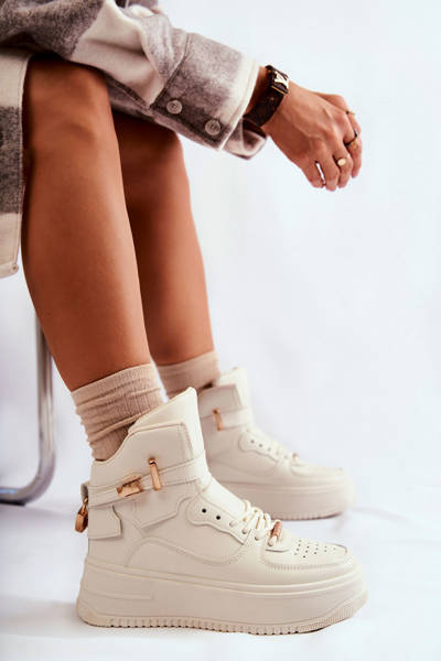 Damskie Ocieplane Wysokie Buty Sportowe Beżowe Lexa