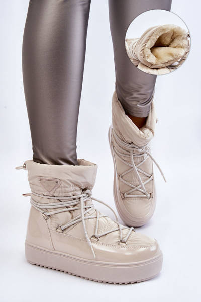 Damskie Modne Śniegowce Sznurowane Jasnobeżowe Carrios