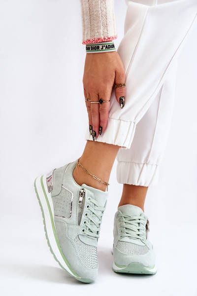 Damskie Buty Sportowe Z Ozdobnym Zamkiem Zielone Adrea