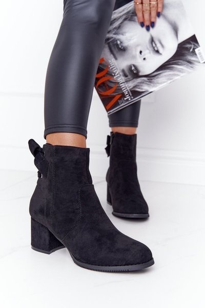 Damskie Ocieplane Botki Na Słupku Czarne Kayla