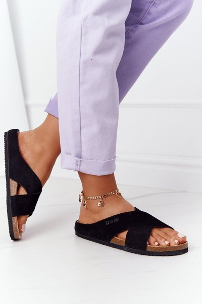 Zamszowe Profilowane Klapki Big Star HH274640 Czarne