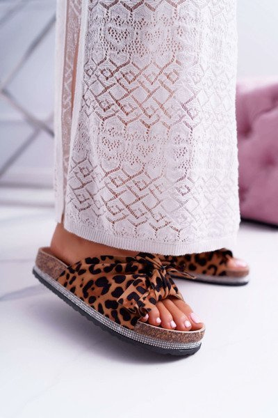 Damskie Klapki Na Korku Kokarda Cyrkonie Leopard Astria