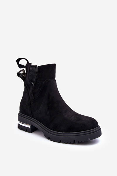 Zamszowe Botki Na Płaskim Obcasie Z Wycięciami Czarne Lamedella