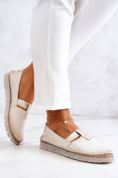 Damskie Skórzane Mokasyny Maciejka 05432-22 Jasnobeżowe