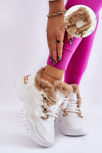 Damskie Ocieplane Buty Sportowe Sznurowane Białe Kerberos