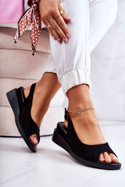 Damskie Zamszowe Sandały Na Sprzączkę Czarne Camille