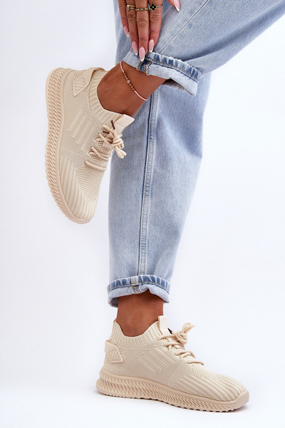 Damskie Wsuwane Materiałowe Buty Sportowe Beżowe Zauna