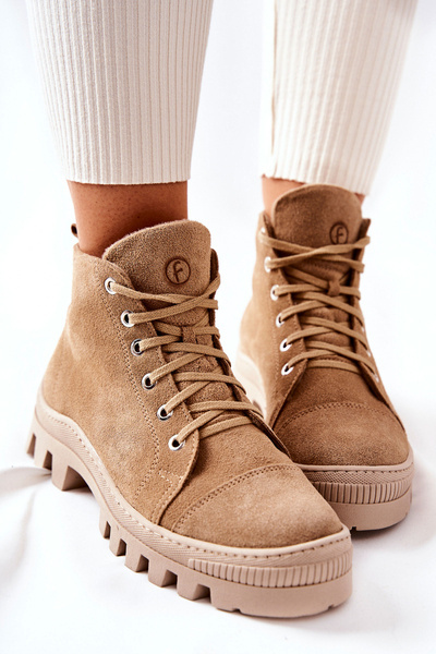 Ocieplane Zamszowe Botki Trapery Camel Madisson