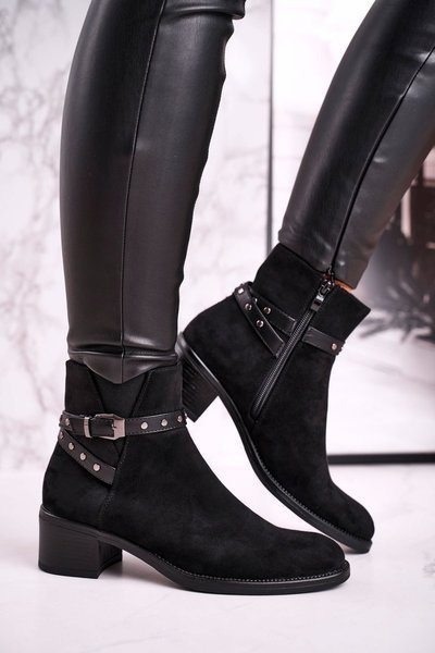 Botki Damskie Sergio Leone Zamszowe Czarne BT615