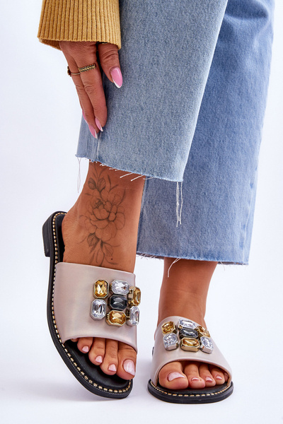 Damskie Klapki Z Kamieniami S.Barski KV-2775-31 Nude