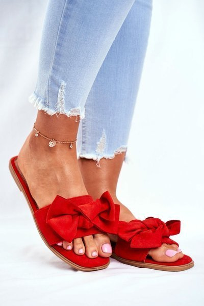 Klapki Damskie Z Kokardkami Czerwone Malaysia