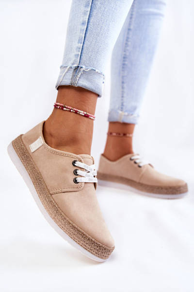 Damskie Niskie Trampki Memory Foam System Big Star KK276005 Beżowe