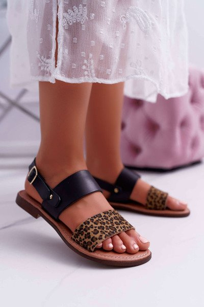 Damskie Sandały Maciejka Skórzane Panterka Czarne IT001-03