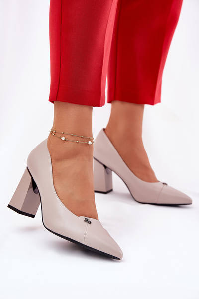 Czółenka Na Słupku Eleganckie Vinceza 62224 Szare
