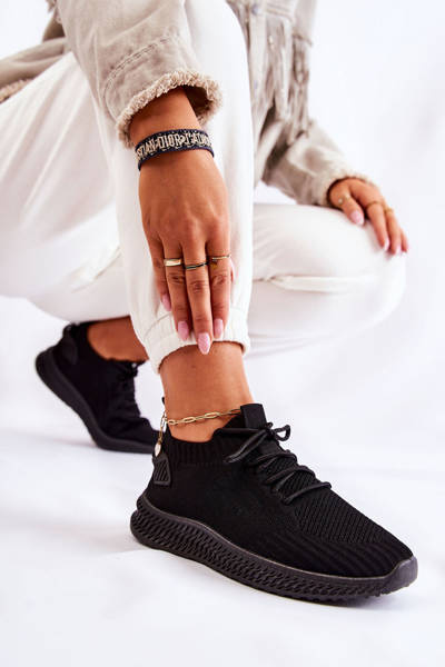 Damskie Sportowe Buty Sneakersy Materiałowe Czarne Storia
