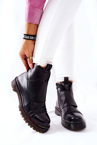 Botki Sztyblety Z Kolorowym Przeszyciem Czarne Milie