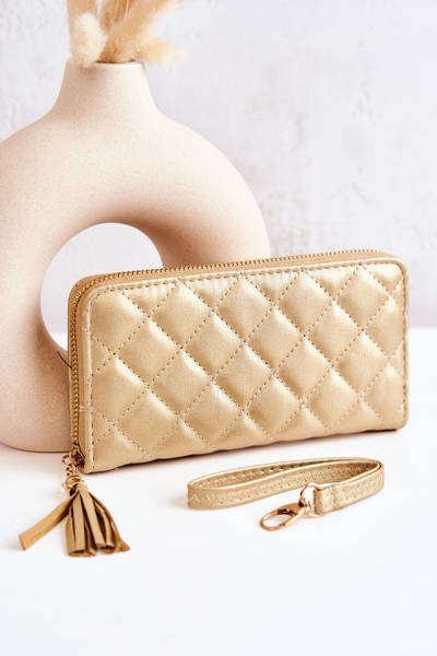 Duży Pikowany Portfel Z Frędzelkiem Złoty Selley