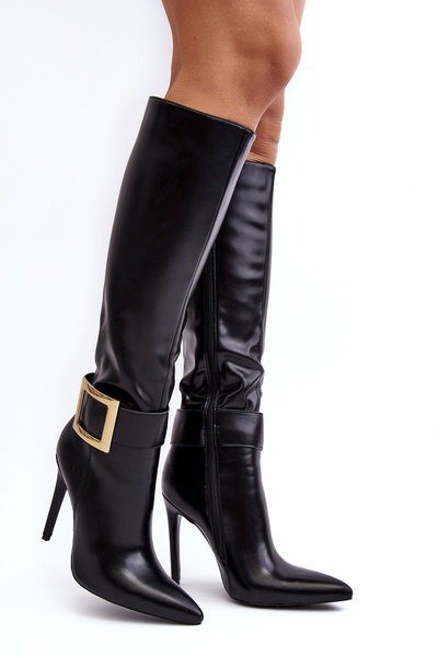 Kozaki Damskie Na Szpilce Z Klamrą Czarne Jesperassa