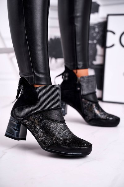 Botki Damskie Skórzane Ocieplane Maciejka Granatowe 03790-20