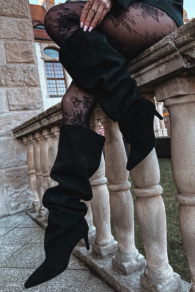 Kozaki Damskie Na Szpilce Wsuwane Czarne Mavilla