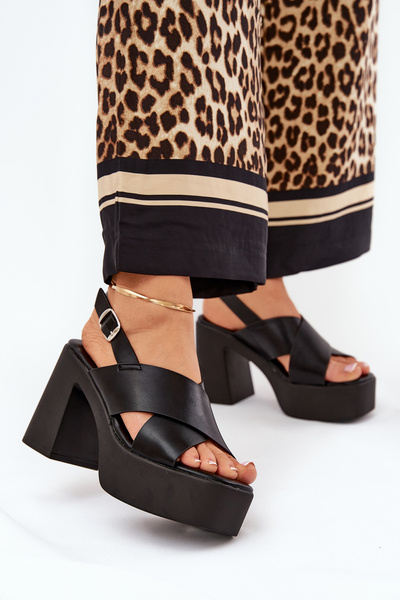 Sandały Damskie Na Słupku I Platformie Z Eko Skóry Czarne Annavin