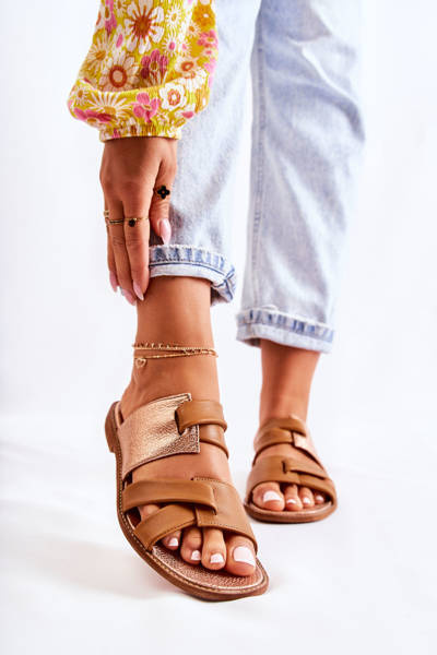 Skórzane Wygodne Klapki Damskie Maciejka 05549-29 Brązowe