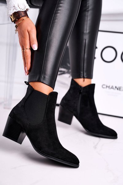 Botki Damskie Na Obcasie Sergio Leone Zamszowe Czarne BT613