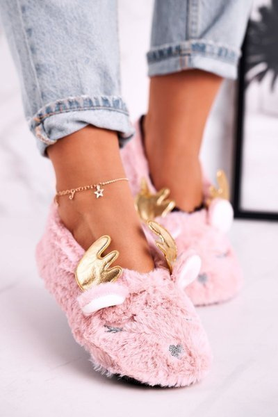 Świąteczne Ocieplane Futrzane Papcie Różowe Jingle Bells