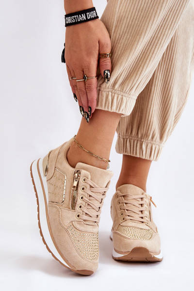 Damskie Buty Sportowe Z Ozdobnym Zamkiem Beżowe Adrea