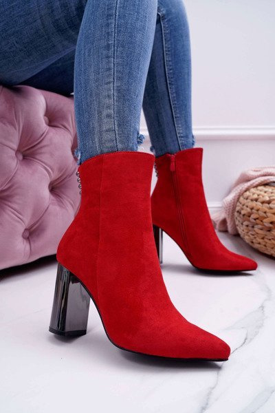 Botki Damskie Na Srebrnym Słupku Czerwone Dimmy