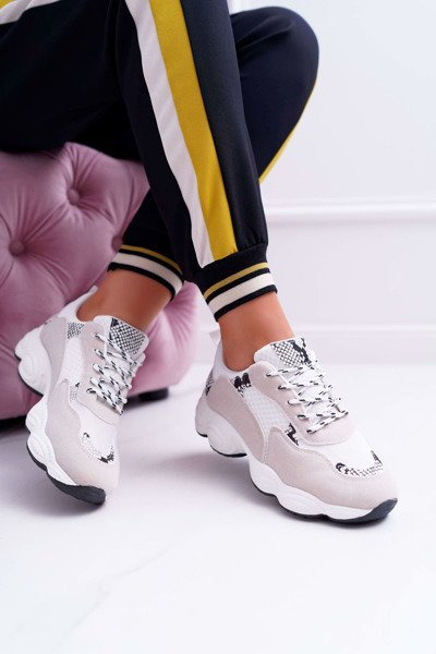 Sportowe Damskie Buty Zamszowe Białe Skóra Węża Lollipop