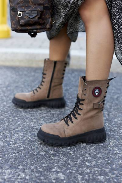 Damskie Botki Trapery Workery Brązowe Monope