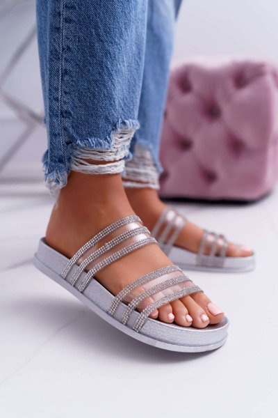 Damskie Klapki Z Cyrkoniami Srebrne Larena