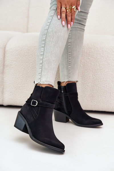 Botki Kowbojki Na Obcasie Z Noskami W Szpic Ocieplane Na Zamek Czarne Glamer