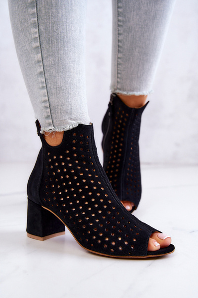 Skórzane Ażurowe Botki Maciejka 05420-43 Czarne