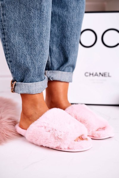 Damskie Klapki Papcie Futrzane Różowe Sweet