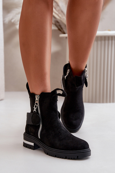 Ocieplane Botki Damskie Z Suwakiem Czarne Calvaro