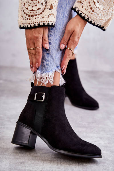 Zamszowe Botki Na Słupku Czarne Vannes