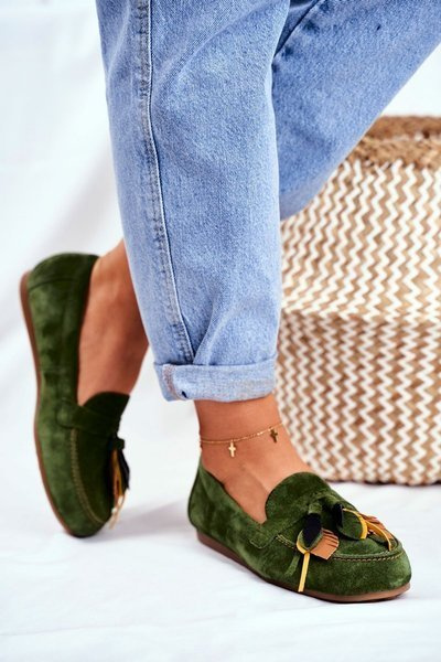 Damskie Mokasyny Maciejka Skórzane Zielone 04494-09/00-5