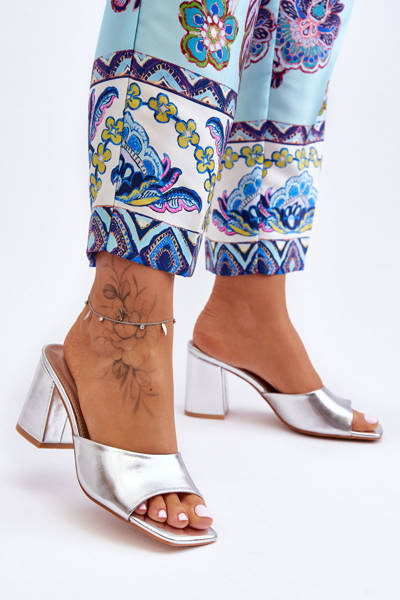 Damskie Skórzane Klasyczne Klapki Srebrne Loara