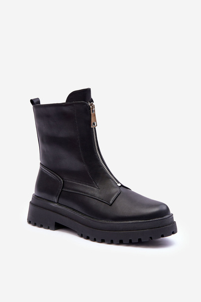 Skórzane Damskie Botki Z Suwakiem Czarne Chlorike