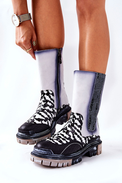 Wysokie Skórzane Botki Maciejka Czarno-Białe 05141-11