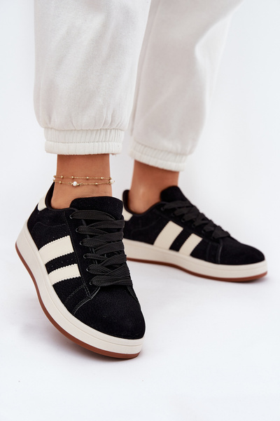 Sneakersy Damskie Z Eko Zamszu Czarne Arlenina