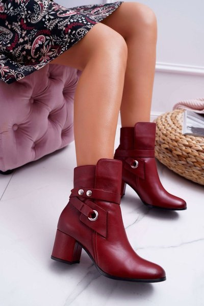 Botki Damskie Skórzane Wsuwane Bordowe 1820 Laura Messi