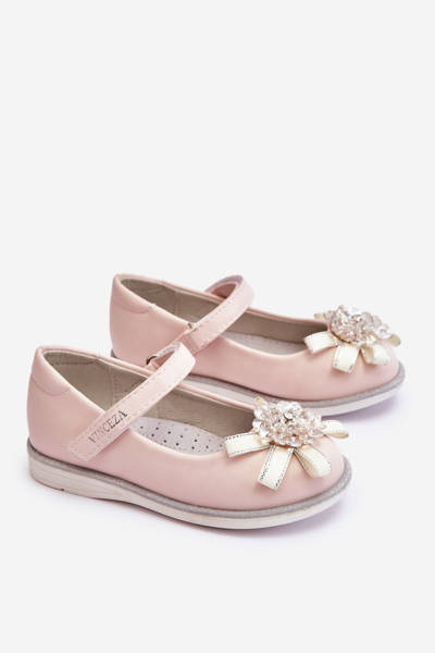 Dziecięce Balerinki Na Rzep Z Ozdobnym Kwiatem Różowe Freya