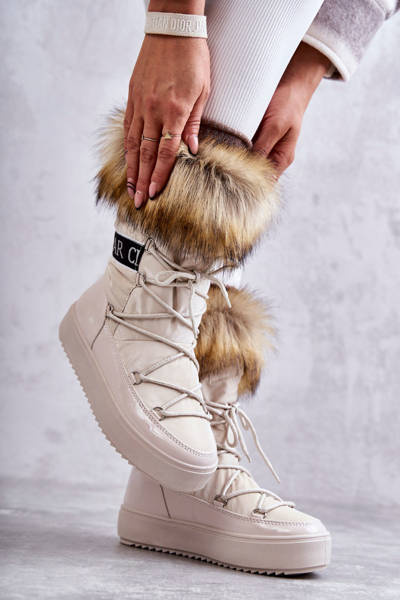 Damskie Śniegowce Sznurowane Beżowe Santero